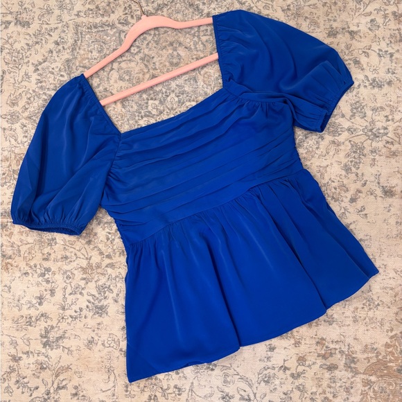 SHEIN Royal Blue Puff Sleeve Peplum Blouse Size L - Picture 3 of 5
